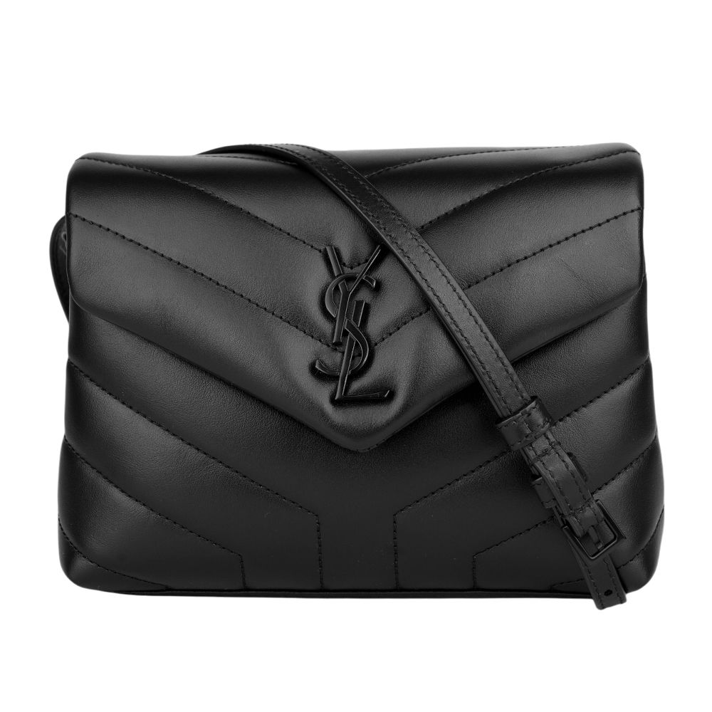 【YSL】Monogram Lou Lou 黑釦V紋小牛皮斜背包(MINI)(黑色)/ 平行輸入