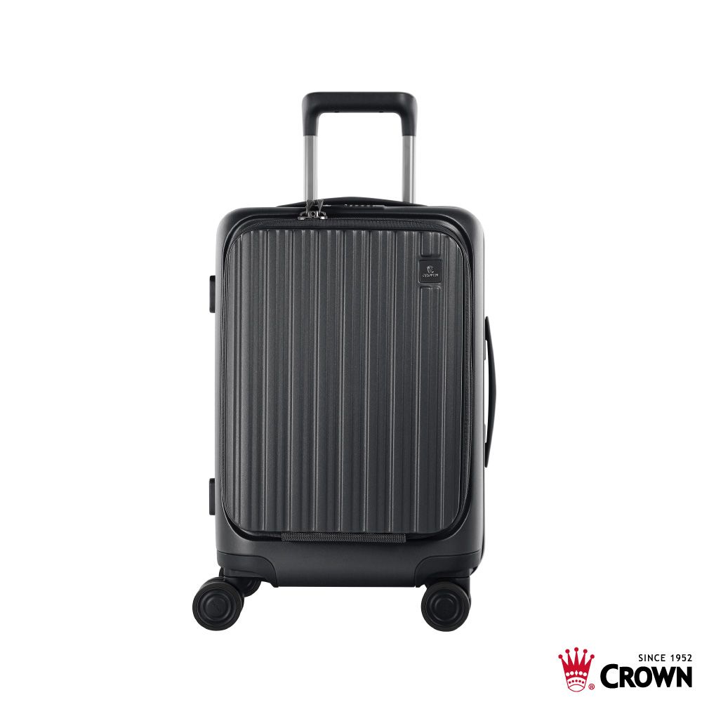【CROWN】BOXY 21吋 前開式防盜拉鍊/ 鋁框登機箱/ 鐵灰色