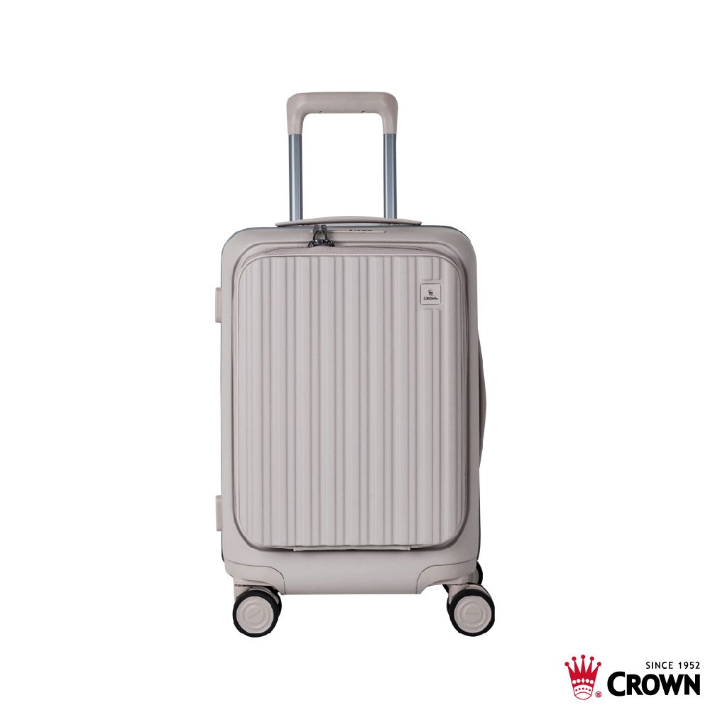 【CROWN】BOXY 21吋 前開式防盜拉鍊/ 鋁框登機箱/ 燕麥奶茶色