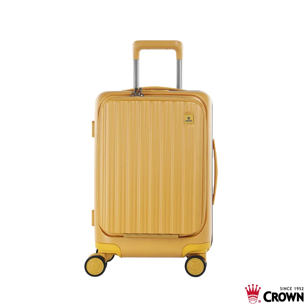 【CROWN】BOXY 21吋 前開式防盜拉鍊/ 鋁框登機箱/ 黃色