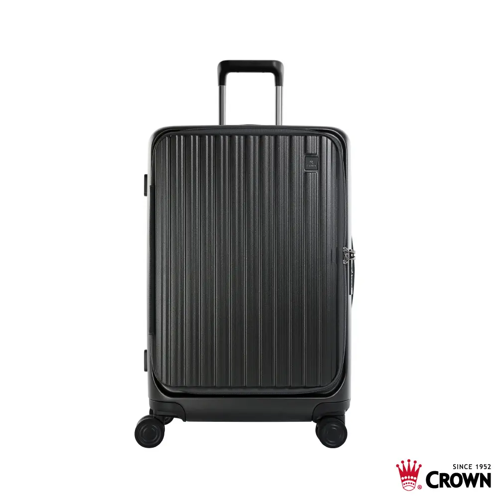 【CROWN】BOXY 26吋 前開式防盜拉鍊/ 鋁框拉桿箱/ 鐵灰色
