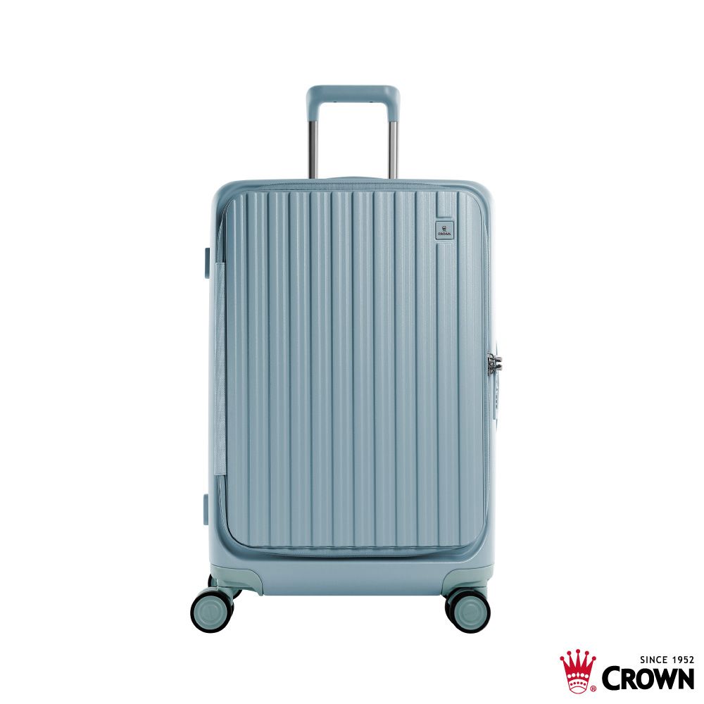 【CROWN】BOXY 26吋 前開式防盜拉鍊/ 鋁框拉桿箱/ 鼠草綠