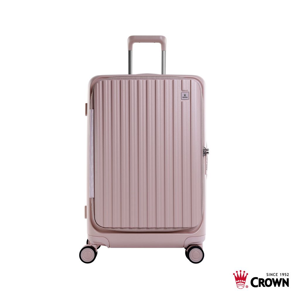 【CROWN】BOXY 26吋 前開式防盜拉鍊/ 鋁框拉桿箱/ 粉色