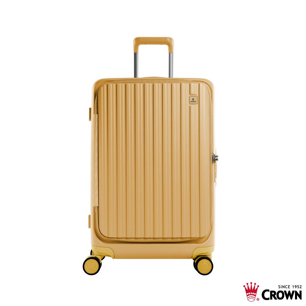 【CROWN】BOXY 26吋 前開式防盜拉鍊/ 鋁框拉桿箱/ 黃色