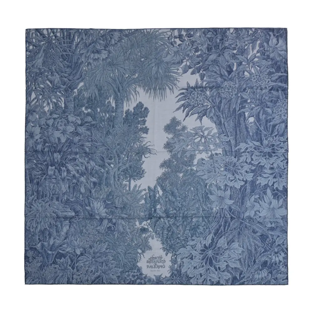 Hermes 愛馬仕 All'Orto Botanico di Palermo 140 手工捲邊喀什米爾與真絲混紡方巾(雲紋灰/淺海軍藍/灰)/平行輸入