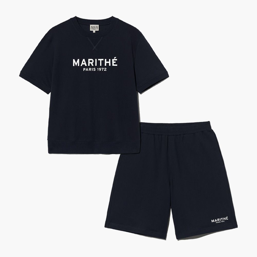 MARITHÉ FRANÇOIS GIRBAUD/ REGULAR LOGO HALF SET-UP 中性款 短袖上衣+短褲套裝 深藍navy/ L