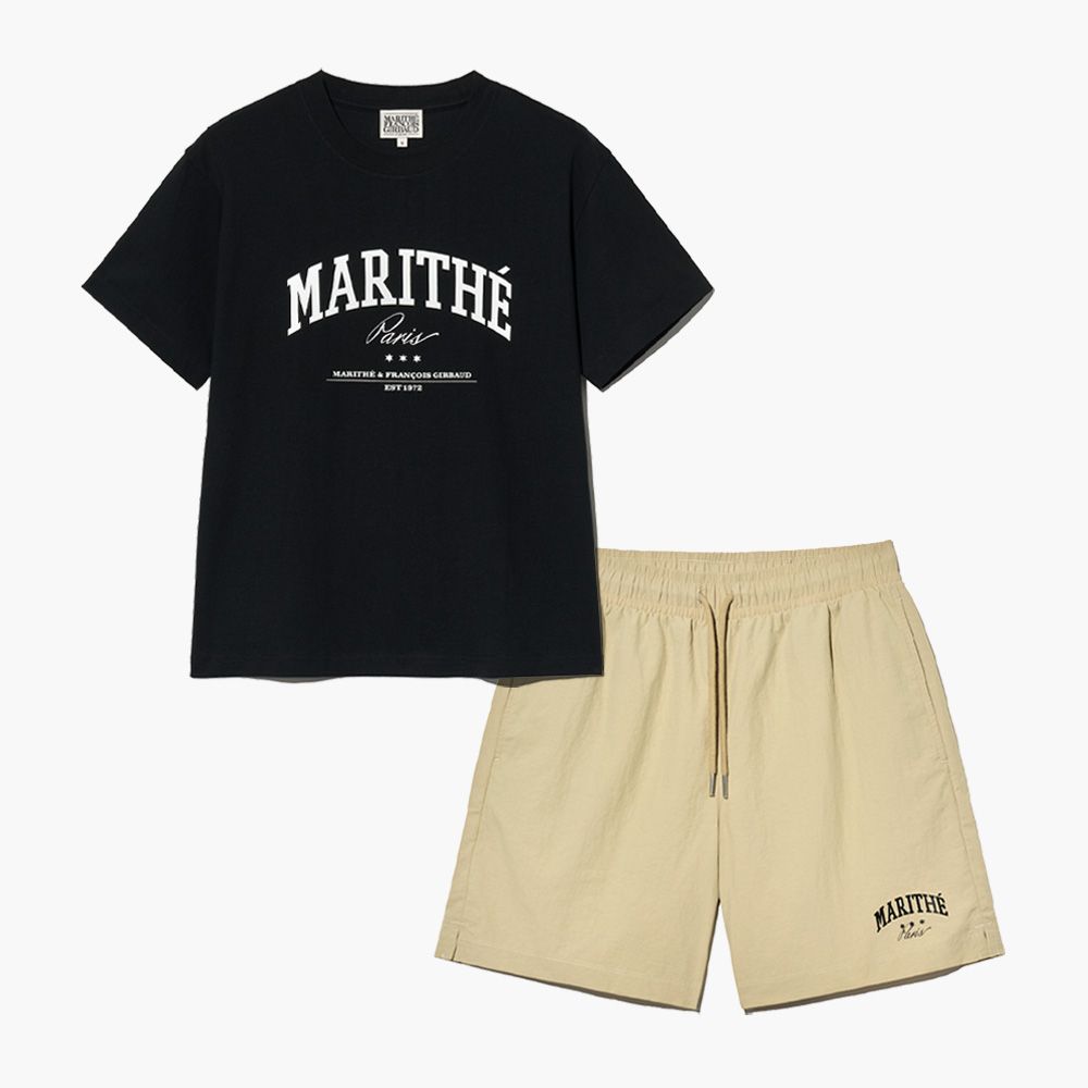 MARITHÉ FRANÇOIS GIRBAUD/ VARSITY GRAPHIC TEE+NYLON SHORTS SET-UP 中性款 短袖上衣+尼龍短褲套裝黑色black/ XL