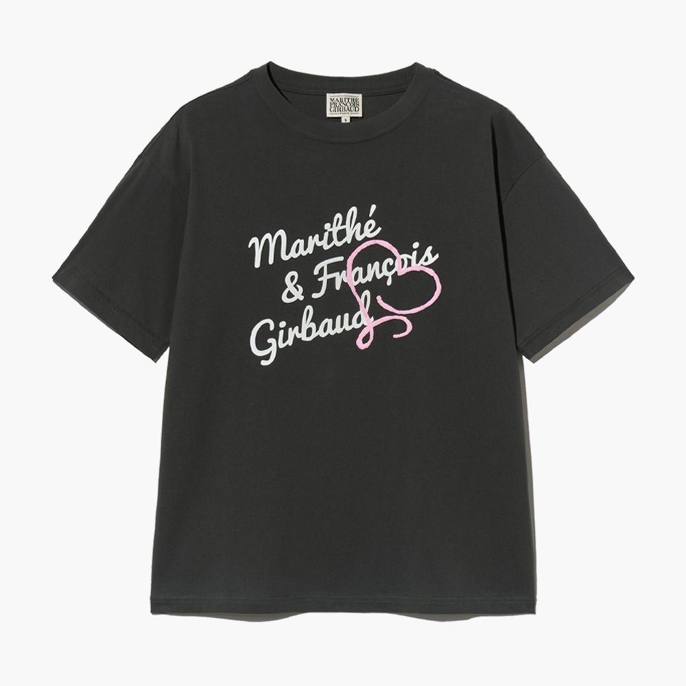 MARITHÉ FRANÇOIS GIRBAUD/ W OVER FIT HANDWRITING LOGO HEART TEE 女款 愛心印花寬版T恤 深灰色charcoal/ M