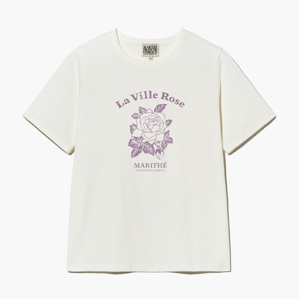 MARITHÉ FRANÇOIS GIRBAUD/ W LA VILLE ROSE TEE 女款 法式玫瑰印花短袖T恤 象牙白ivory/ M
