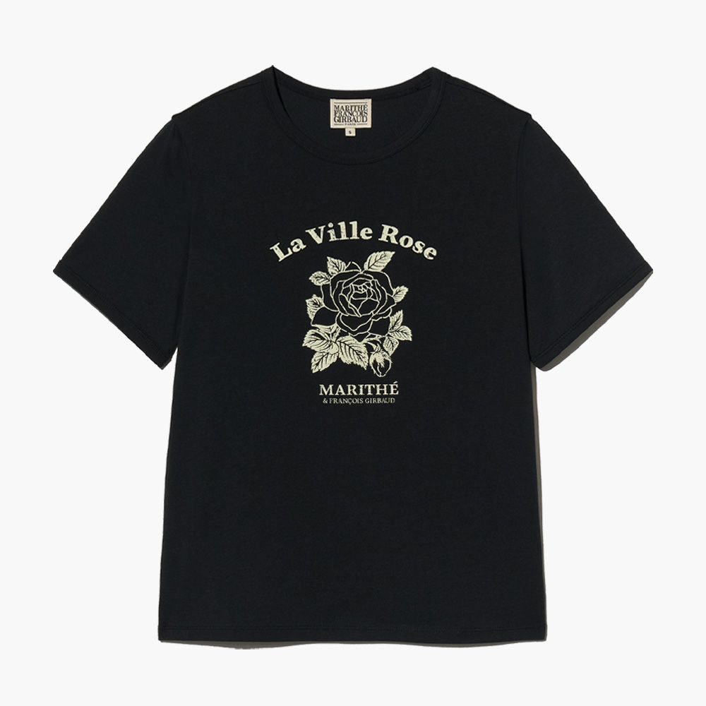 MARITHÉ FRANÇOIS GIRBAUD/ W LA VILLE ROSE TEE 女款 法式玫瑰印花短袖T恤 黑色black/ S