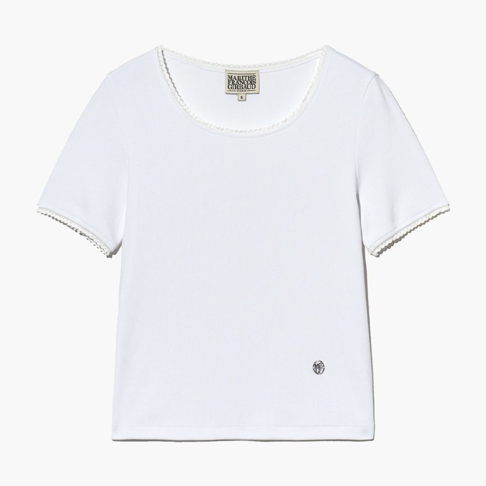 MARITHÉ FRANÇOIS GIRBAUD/ W LACE DETAIL TEE 女款 蕾絲拼接短袖T恤 白色white/ M