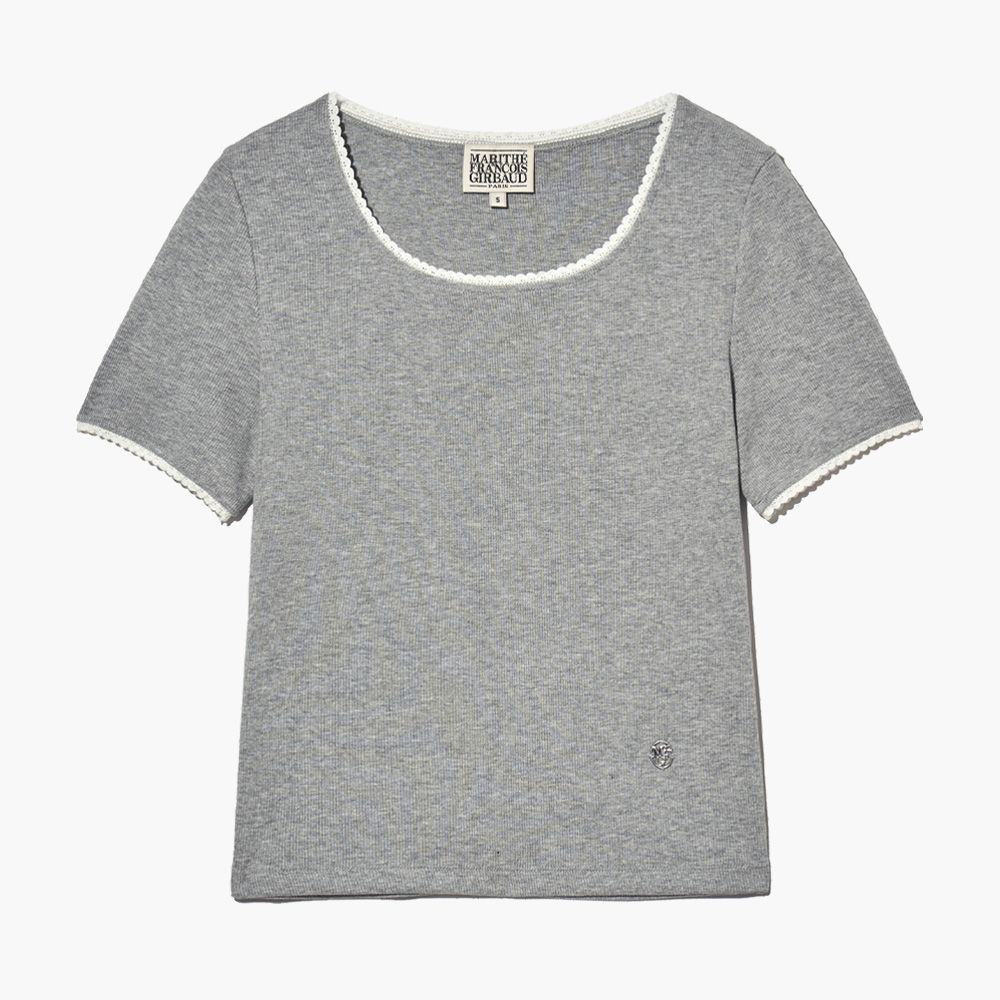 MARITHÉ FRANÇOIS GIRBAUD/ W LACE DETAIL TEE 女款 蕾絲拼接短袖T恤 淺灰heather gray/ S