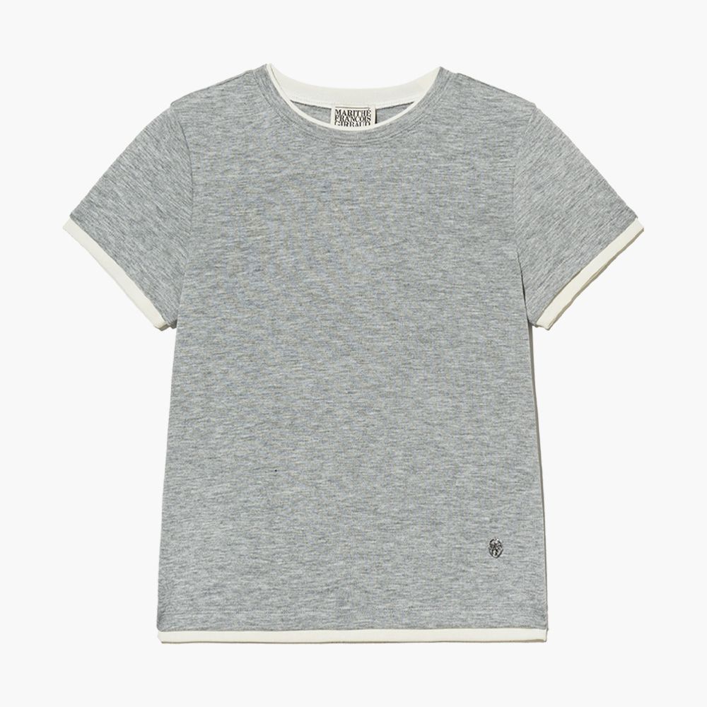 MARITHÉ FRANÇOIS GIRBAUD/ W LAYERED HALF SLEEVE TEE 女款 雙層拼接設計短版T恤 混色灰melange gray/ M