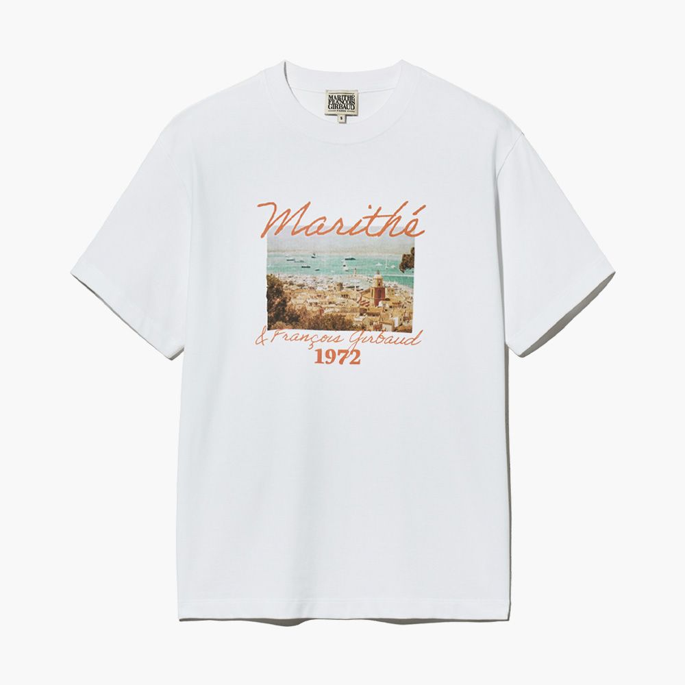 MARITHÉ FRANÇOIS GIRBAUD/ SUMMER BEACH COLLAGE GRAPHIC HALF TEE 女款 法國海景印花短袖T恤 白色white/ XL