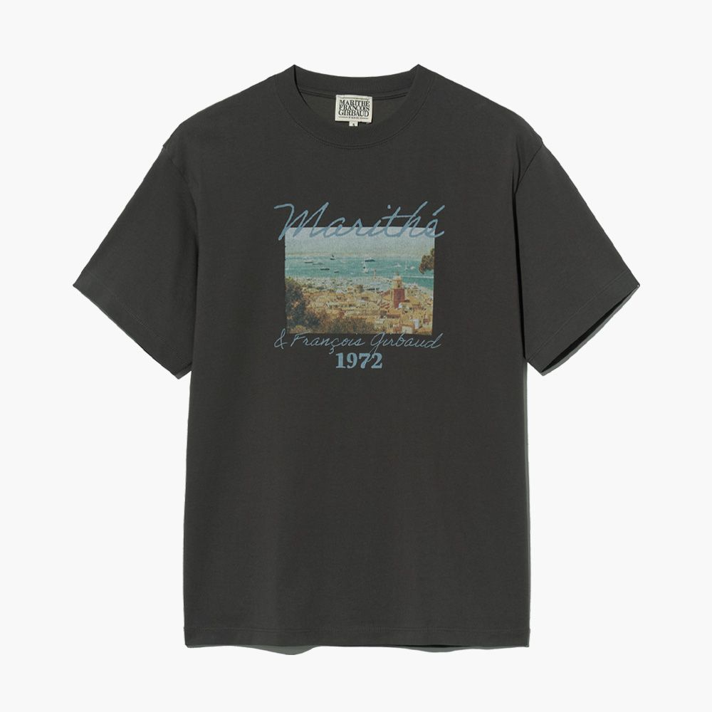 MARITHÉ FRANÇOIS GIRBAUD/ SUMMER BEACH COLLAGE GRAPHIC HALF TEE 女款 法國海景印花短袖T恤 深灰色charcoal/ M