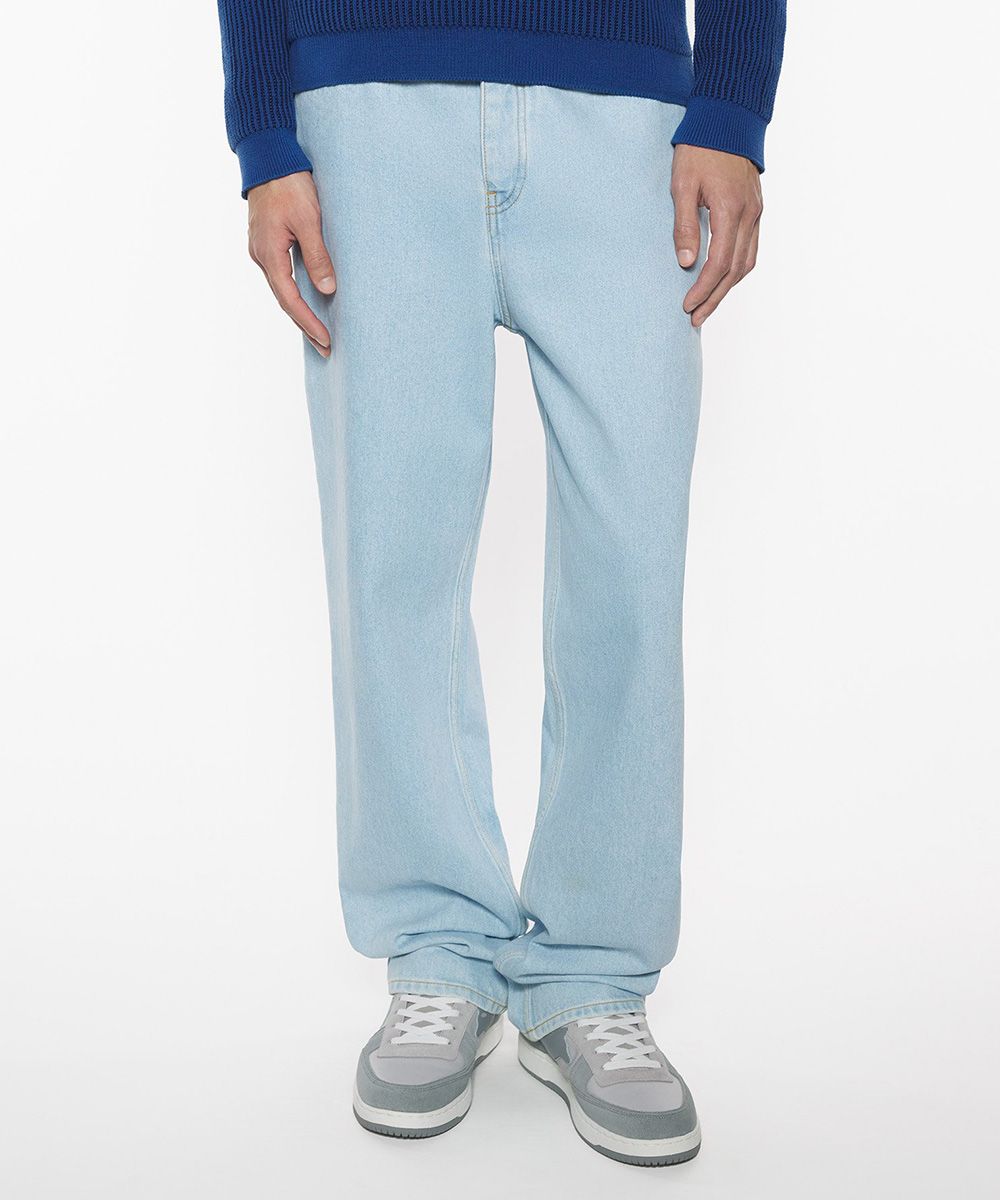 MAISON KITSUNÉ 淺洗水藍暗影狐狸LOGO寬鬆牛仔褲_男/中性/ 30