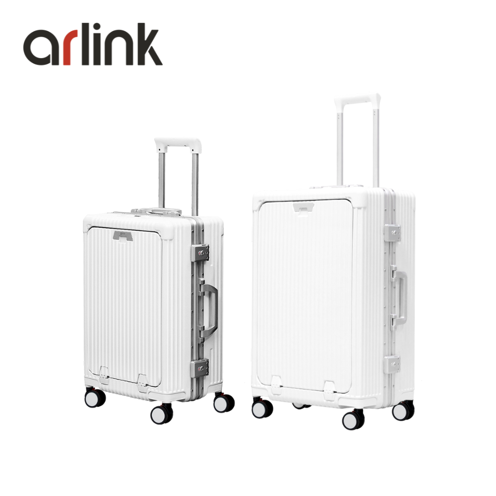 arlink Carry系列 多功能前開獨立款 鋁框純PC 20+24吋組合行李箱 煞車輪/ 月光白