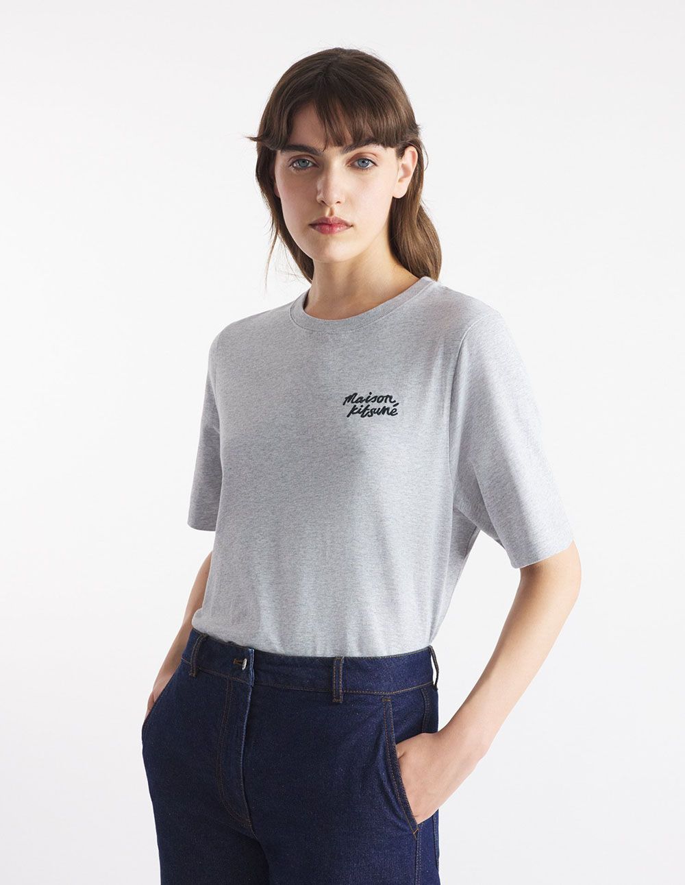 MAISON KITSUNÉ 北方雨滴灰手繪LOGO舒適短TEE/女裝/S