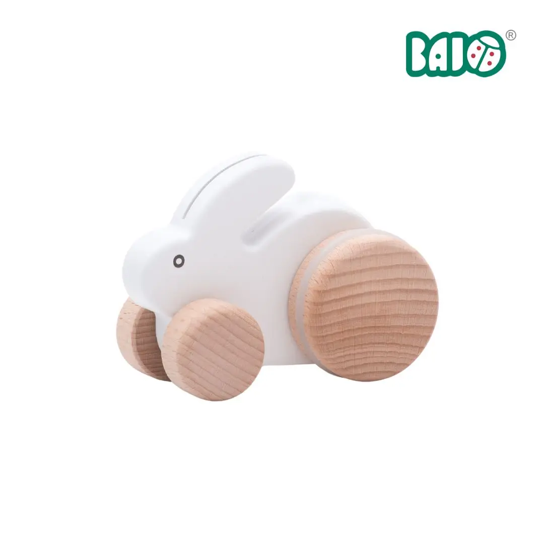 BAJO動物系列/ 小跳跳兔拉繩玩具/ 白色