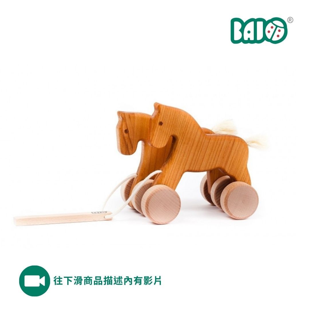 BAJO動物系列/ 拖拉跳跳雙馬拉繩玩具/ 原木色