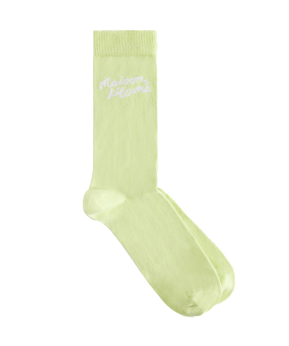 MAISON KITSUNÉ 柚子綠手繪LOGO中筒襪/ 40