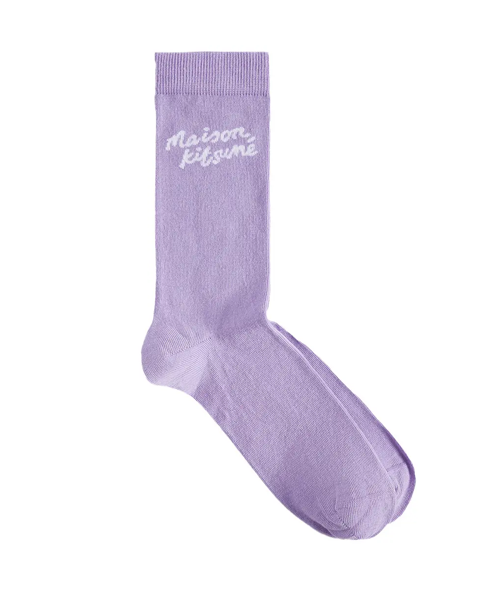 MAISON KITSUNÉ 薰衣草紫手繪LOGO中筒襪/ 40