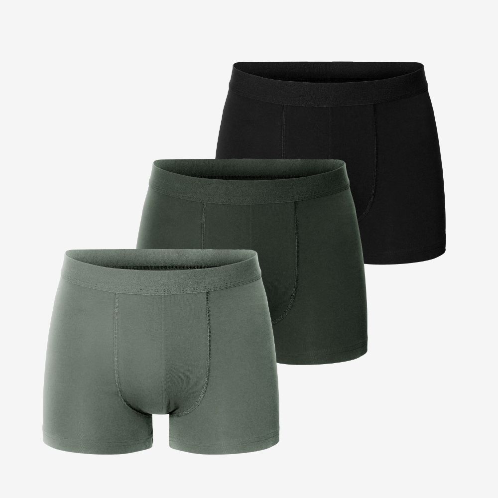 Bread & Boxers 三件組 有機棉男用四角內褲/ 黑/軍綠/卡其綠/ S