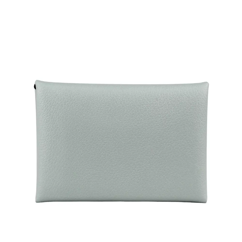 【HERMES】Calvi Duo Evercolor皮釦式卡片夾/零錢包(冰川藍)/ 平行輸入