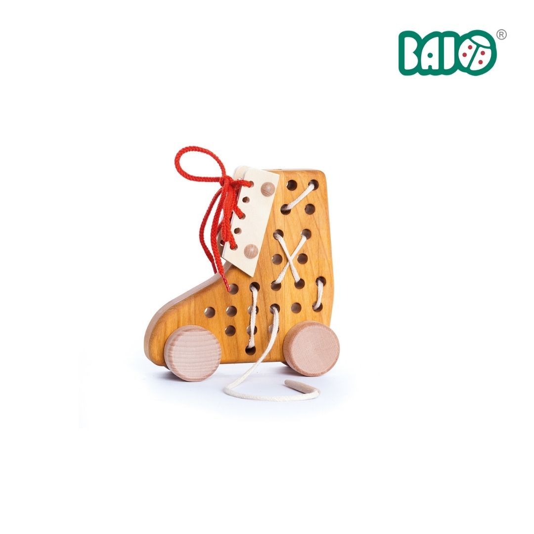 BAJO早教系列/ 靴子交通工具/ 蒙特梭利穿線板/ 原木色