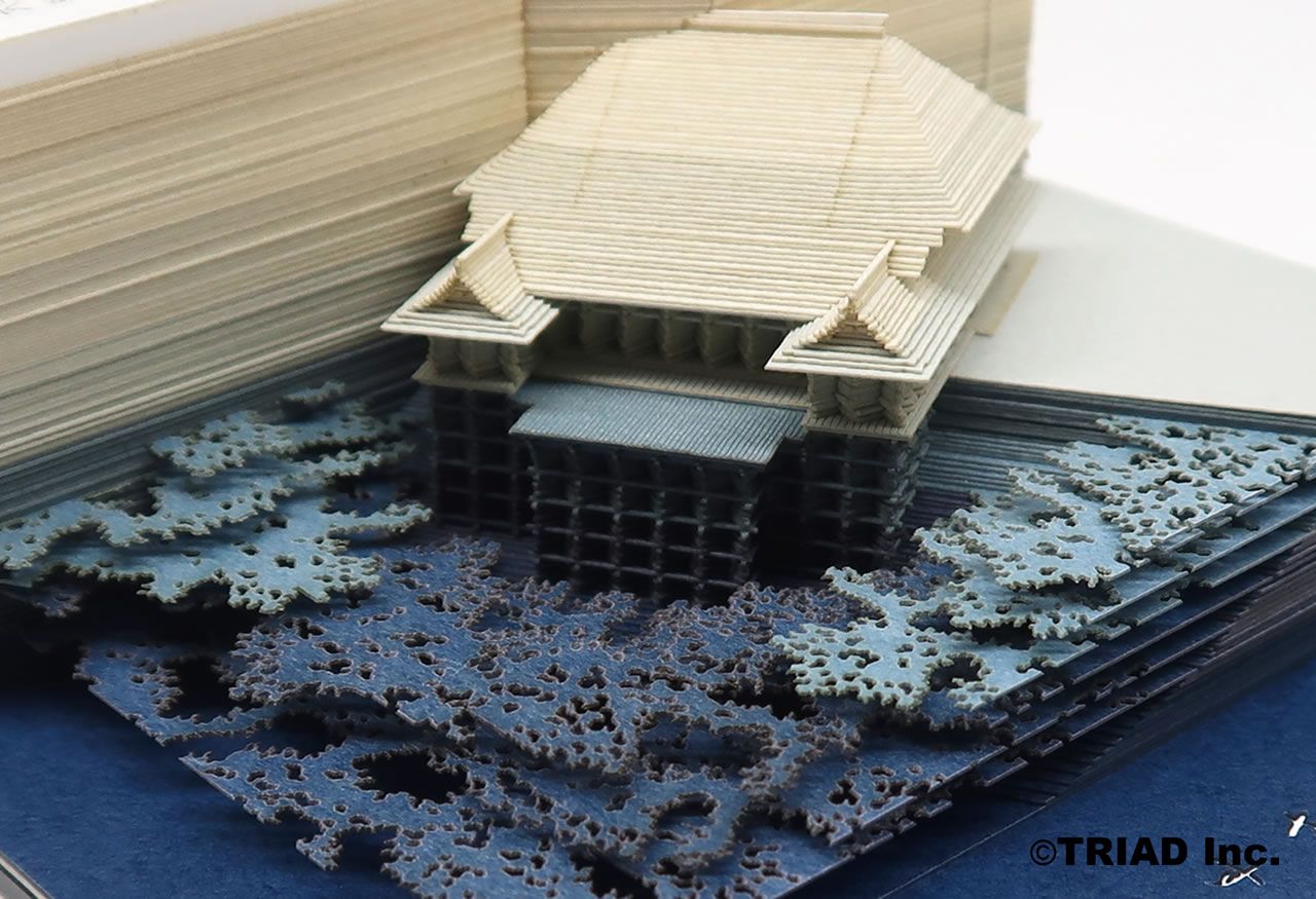 日本OMOSHIROI BLOCK紙雕模型便條紙/ 京都清水寺 藍