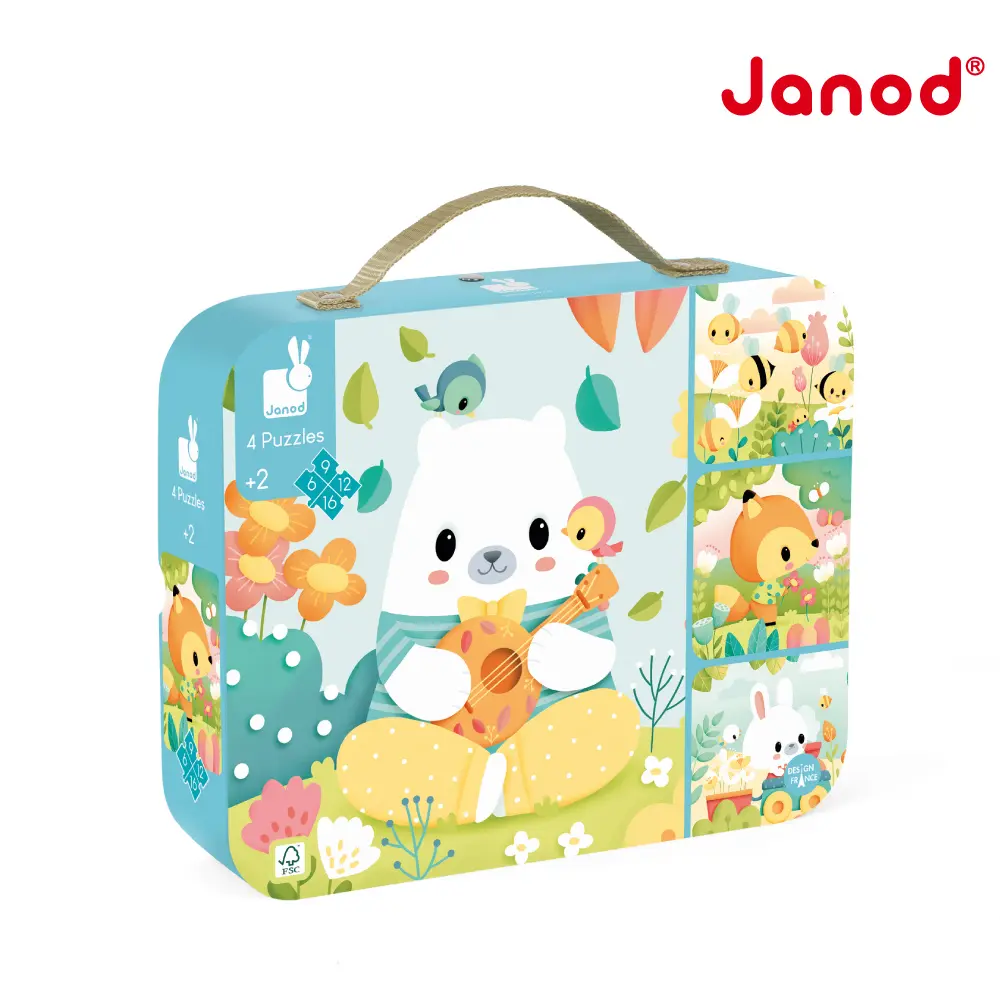 Janod厚片拼圖/ 小熊的朋友/ 4合1