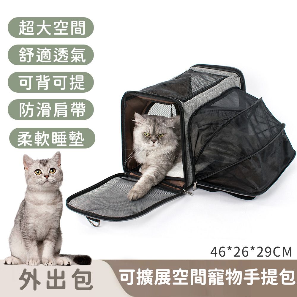 好天氣出門走走▶【寵趣屋PetHouse】寵物外出包/可折疊/可擴展空間寵物手提包43*26*29cm