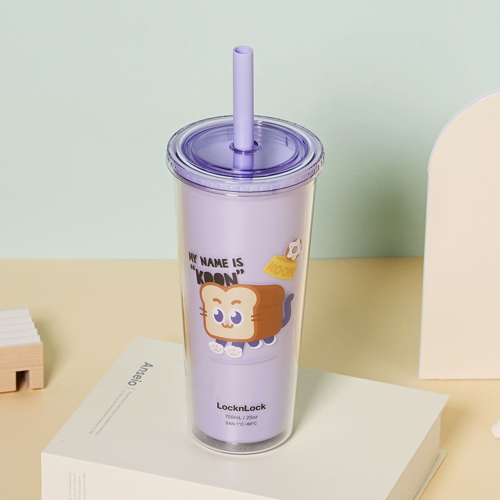 LocknLock樂扣樂扣酷趣珍奶吸管杯/ 750ml/ 吐司貓紫