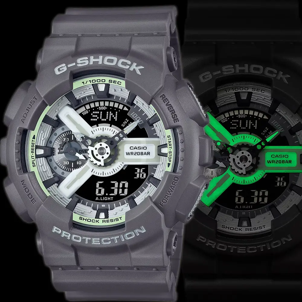 CASIO 卡西歐 G-SHOCK 綠光系列雙顯運動手錶 GA-110HD-8A