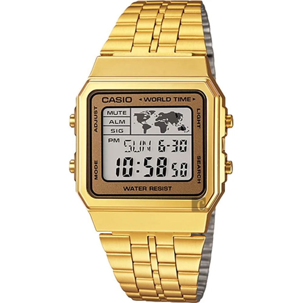 CASIO 卡西歐 學生錶 地圖復刻方型金錶 A500WGA-9DF