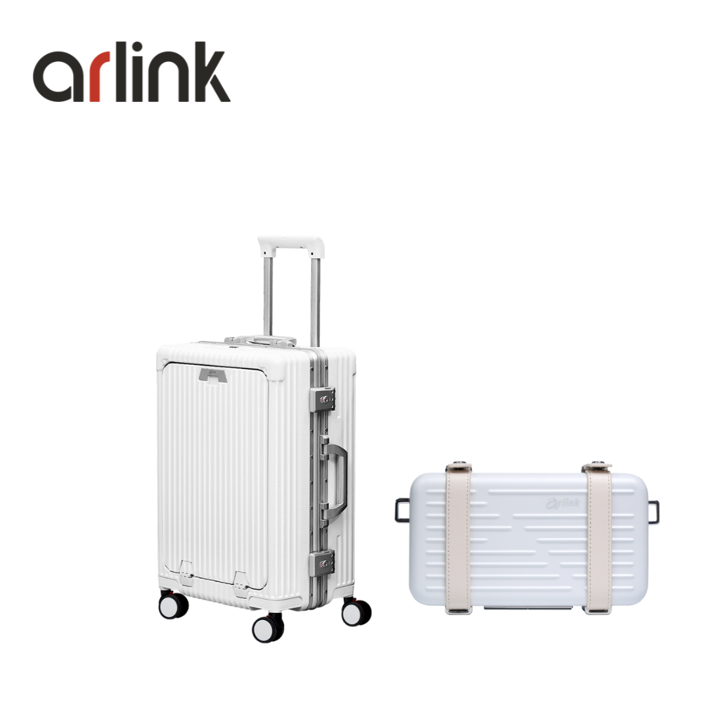 arlink Carry系列 多功能鋁框純PC行李箱 20吋煞車輪+MY WAY系列 鋁框硬殼斜背包/ 白色組合