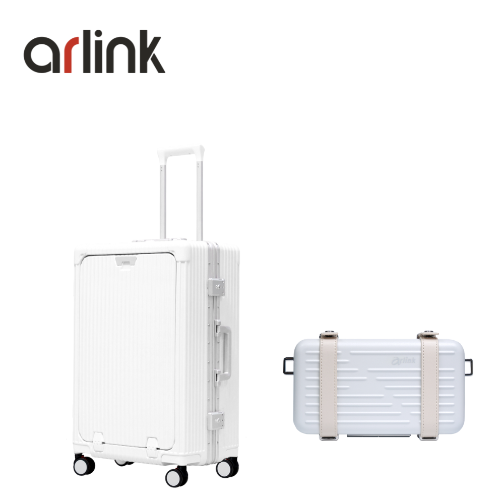arlink Carry系列 多功能鋁框純PC行李箱 24吋煞車輪+MY WAY系列 鋁框硬殼斜背包/ 白色組合