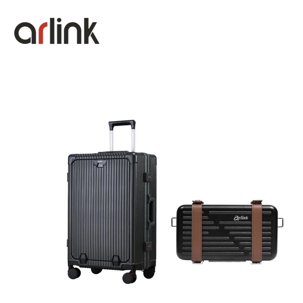 arlink Carry系列 多功能鋁框純PC行李箱 24吋煞車輪+MY WAY系列 鋁框硬殼斜背包/ 灰色組合