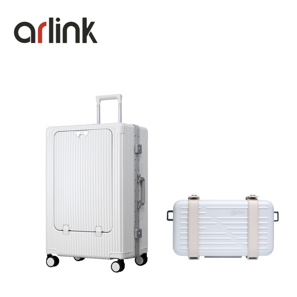 arlink Carry系列 多功能鋁框純PC行李箱 28吋煞車輪+MY WAY系列 鋁框硬殼斜背包/ 白色組合