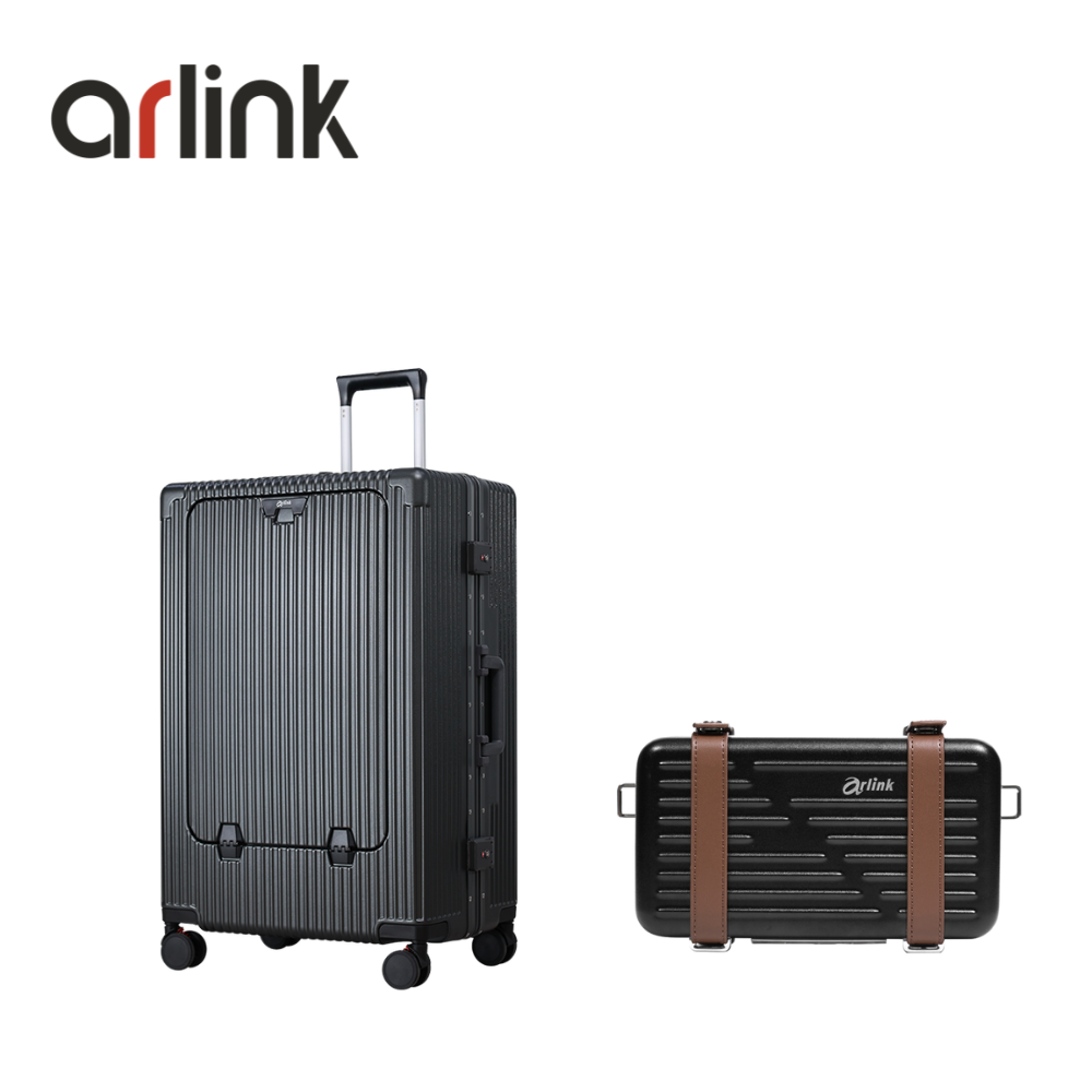 arlink Carry系列 多功能鋁框純PC行李箱 28吋煞車輪+MY WAY系列 鋁框硬殼斜背包/ 灰色組合