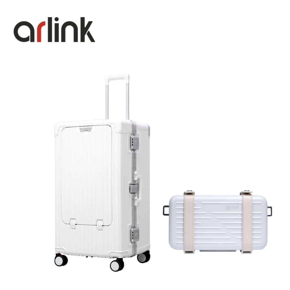 arlink Carry系列 多功能鋁框純PC行李箱 30吋煞車輪+MY WAY系列 鋁框硬殼斜背包/ 白色組合
