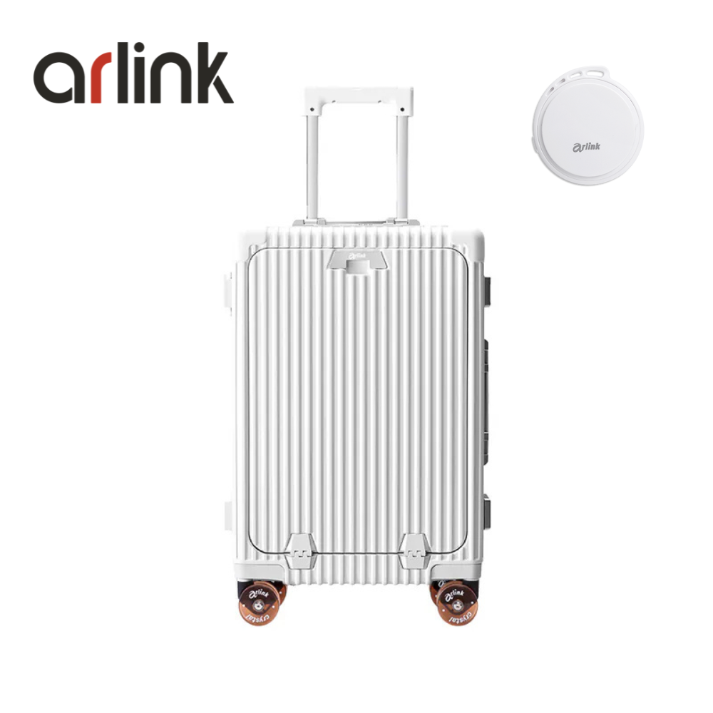 arlink Carry系列 多功能前開獨立款 鋁框純PC 20吋行李箱 水晶輪+防丟定位追蹤器/ 月光白組合
