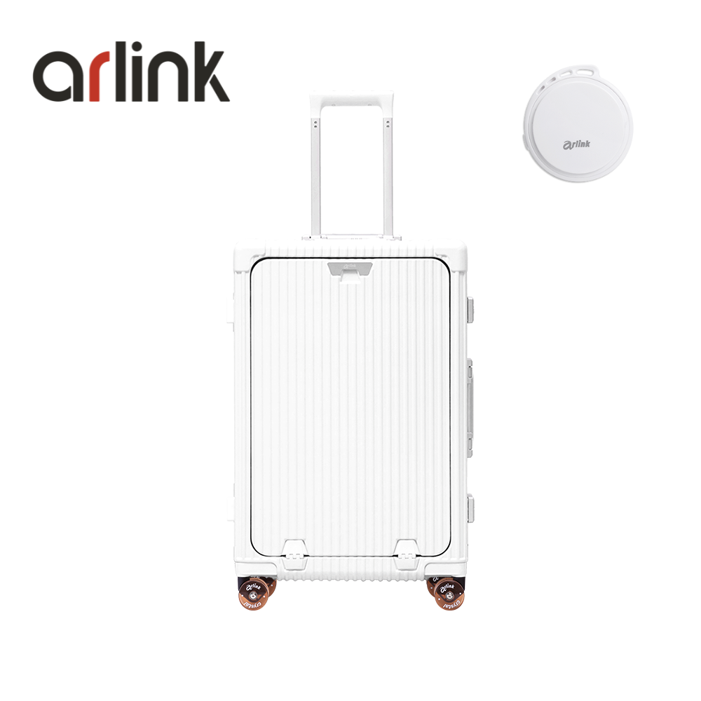 arlink Carry系列 多功能前開獨立款 鋁框純PC 24吋行李箱 水晶輪+防丟定位追蹤器/ 月光白組合