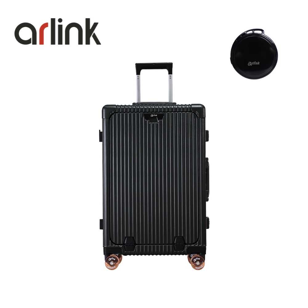 arlink Carry系列 多功能前開獨立款 鋁框純PC 24吋行李箱 水晶輪+防丟定位追蹤器/ 鋰石灰組合