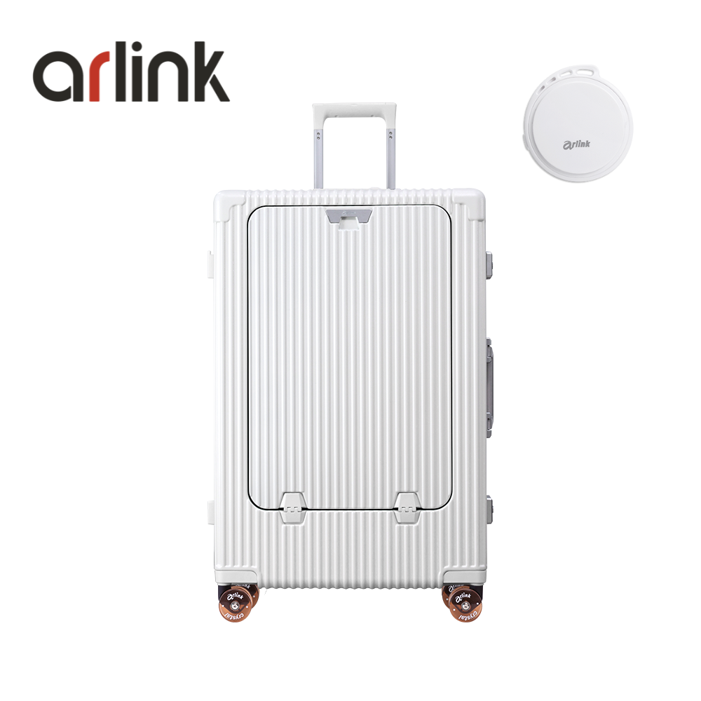 arlink Carry系列 多功能前開獨立款 鋁框純PC 28吋行李箱 水晶輪+防丟定位追蹤器/ 月光白組合