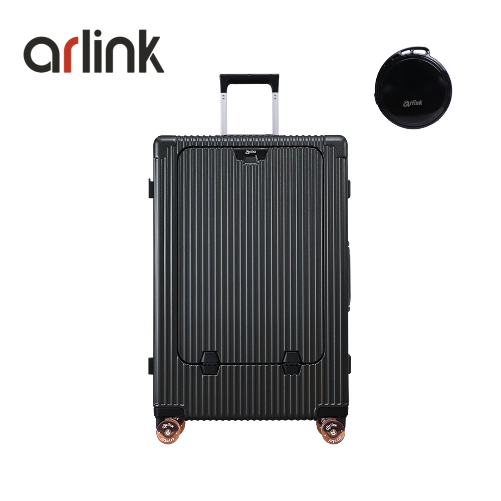 arlink Carry系列 多功能前開獨立款 鋁框純PC 28吋行李箱 水晶輪+防丟定位追蹤器/ 鋰石灰組合