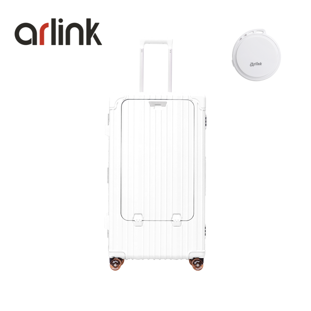 arlink Carry系列 多功能前開獨立款 鋁框純PC 30吋行李箱 水晶輪+防丟定位追蹤器/ 月光白組合