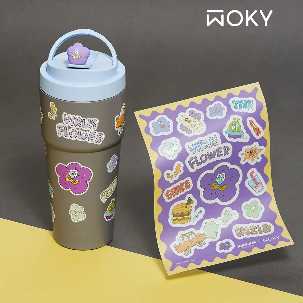 WOKY沃廚 x KINGJUN鈦陶瓷渾圓杯/ 770ml/ 病毒花全套組