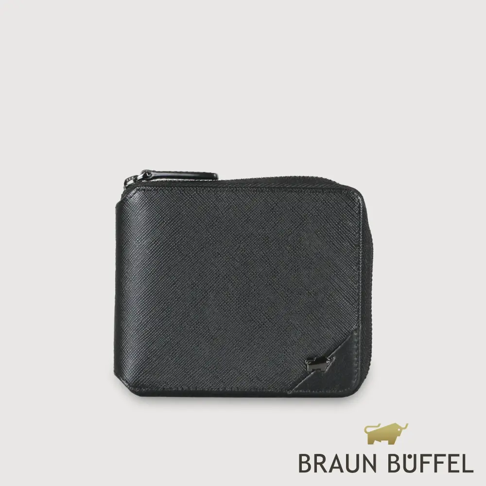 【BRAUN BUFFEL 德國小金牛】台灣總代理 加利恩-A 12卡拉鍊皮夾-黑色/BF561-327-BK