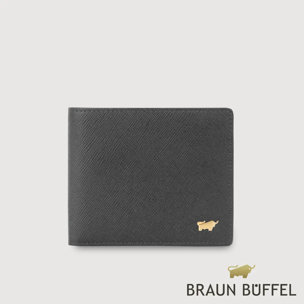 【BRAUN BUFFEL 德國小金牛】台灣總代理 尚恩A 8卡男夾(網路限定)-黑色/BF354-313A-BK